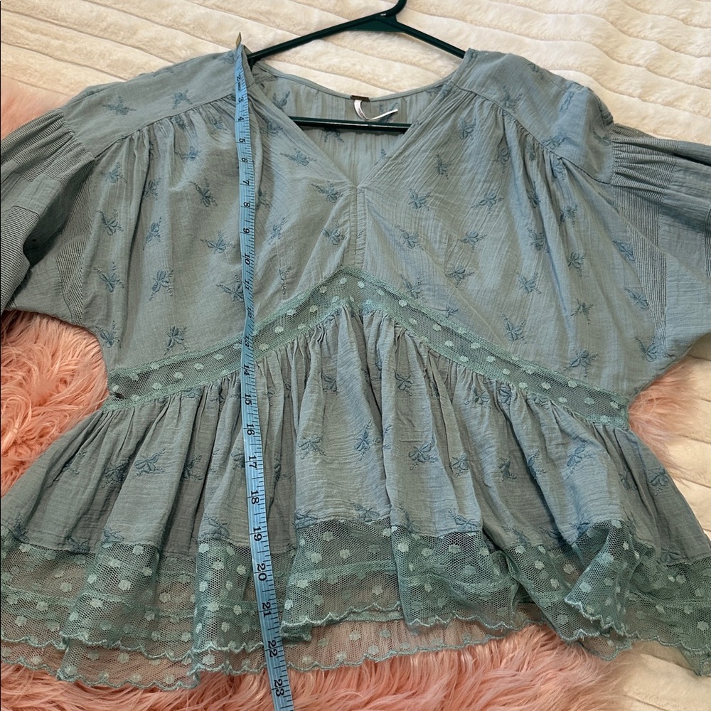 2/$75 Free People Dusty Blue Embroidered Peasant Blouse - Picture 10 of 10